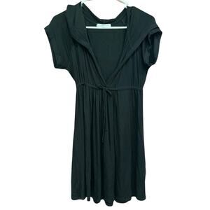Robin‎ Piccone Hooded Short Sleeve Drawstring Waist Casual Black Cover up LG